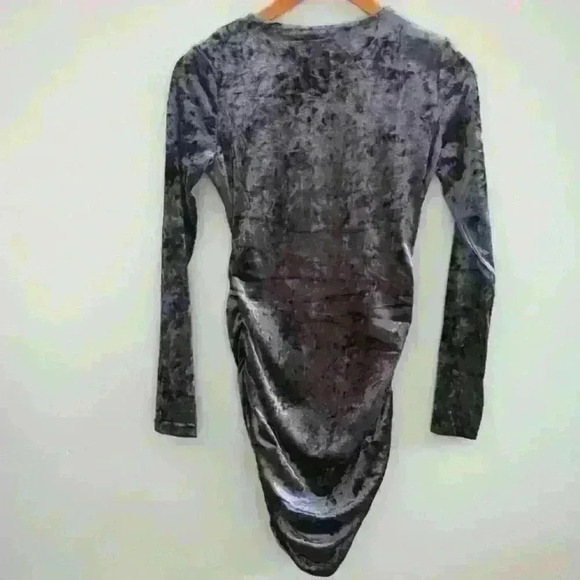 REBEL SUGAR | Dark Gray Velvet Long Sleeve Ruched Mini Dress - Picture 3 of 3